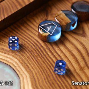 مهره‌های آبی تخته نرد رزینی و چوب سنجد با تاس آبی