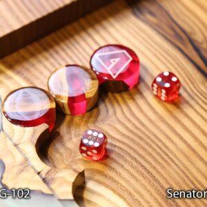 مهره‌های تخته نرد رزینی و چوب سنجد با تاس و بخش جامهره‌ای